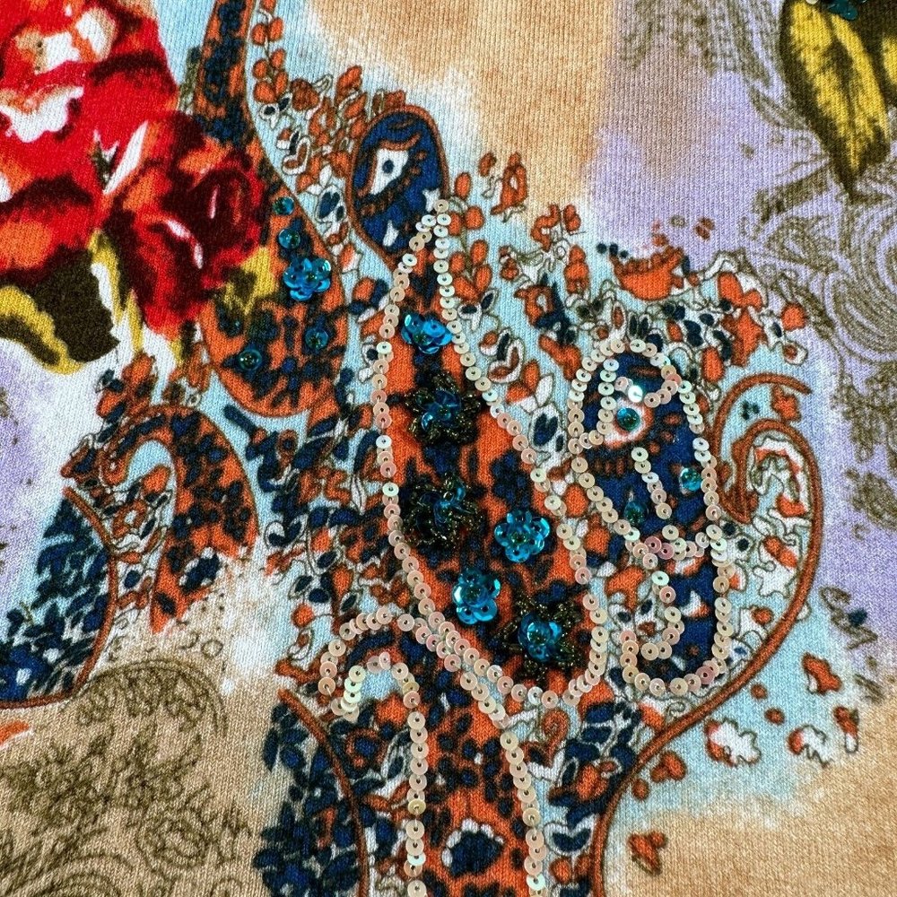 Vintage Y2K Newport News‎ Womens Top Sweater Medium Floral Scoop Neck Sequin - Picture 11 of 14